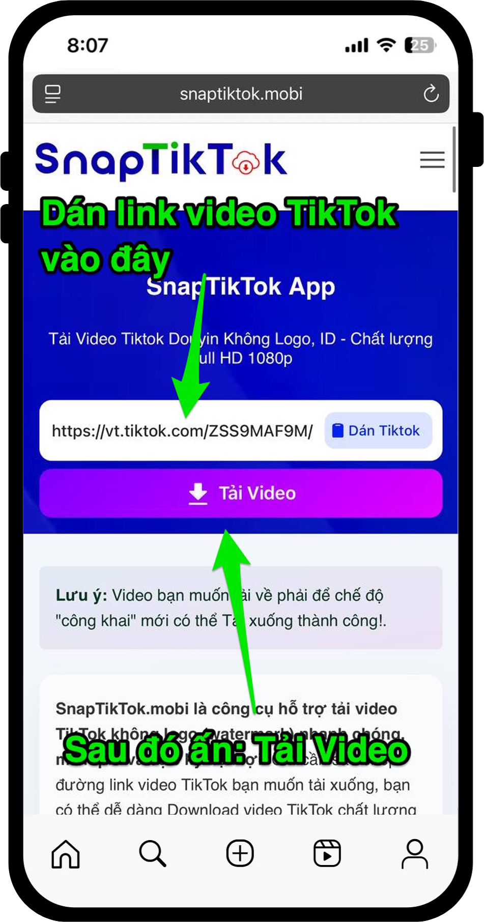 Bước 2: Dán liên kết vào SnapTikTok