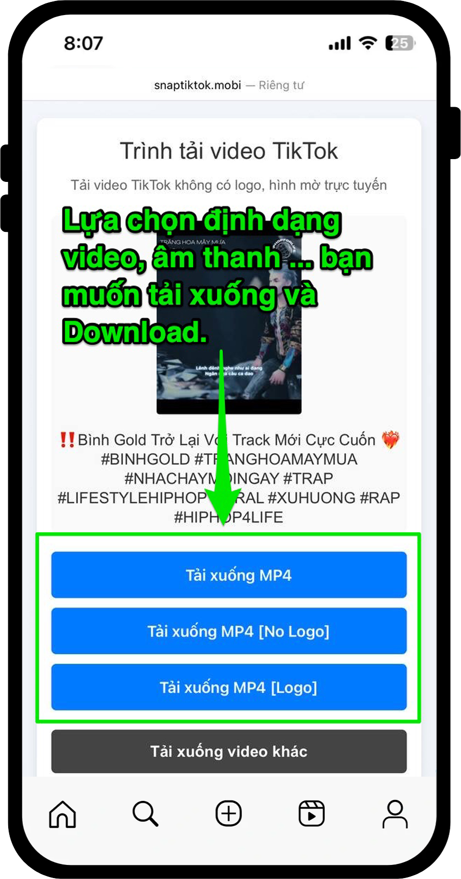 Bước 3: Lựa chọn định dạng và tải xuống