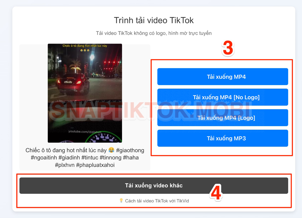Lựa chọn loại video và Tải xuống
