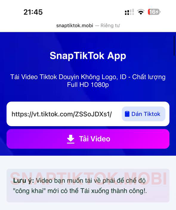 Dán link TikTok vào ô