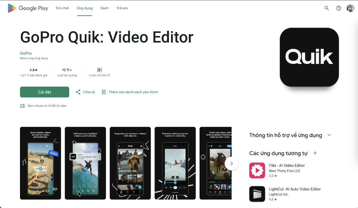 GoPro Quik Video Editor – App tạo video TikTok nhanh bằng AI
