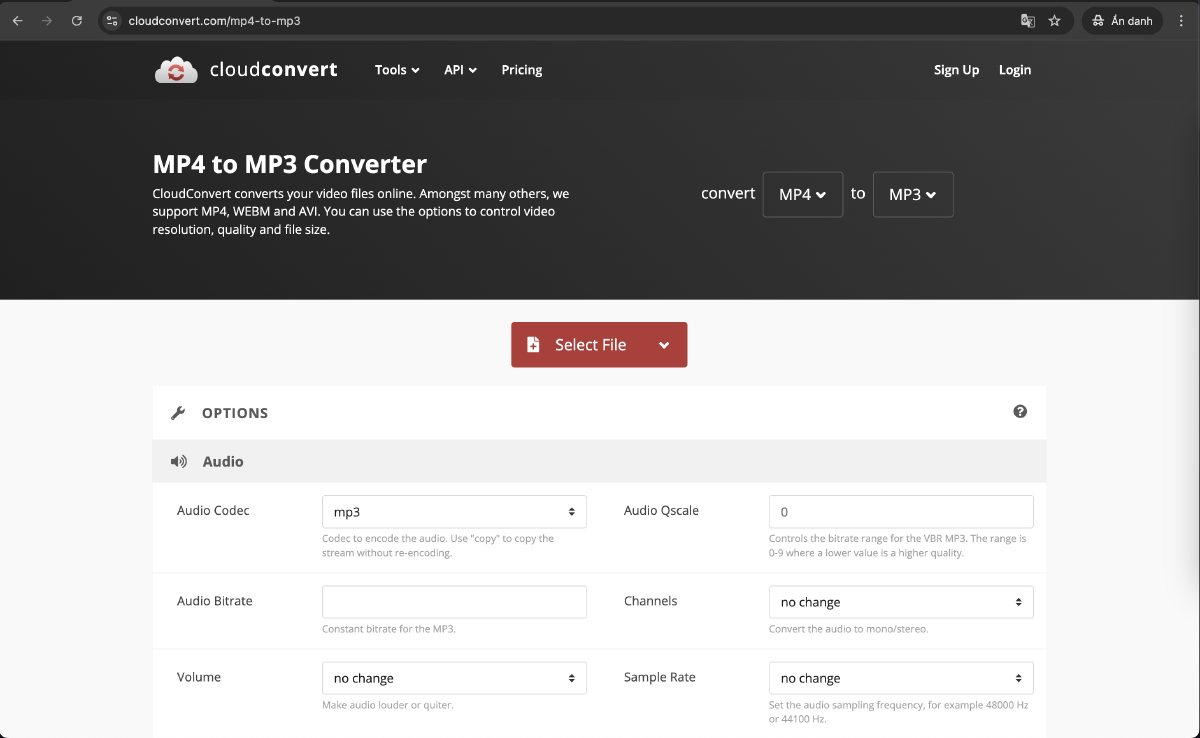 Truy cập CloudConvert để chuyển đổi video Mp4 sang âm thanh Mp3