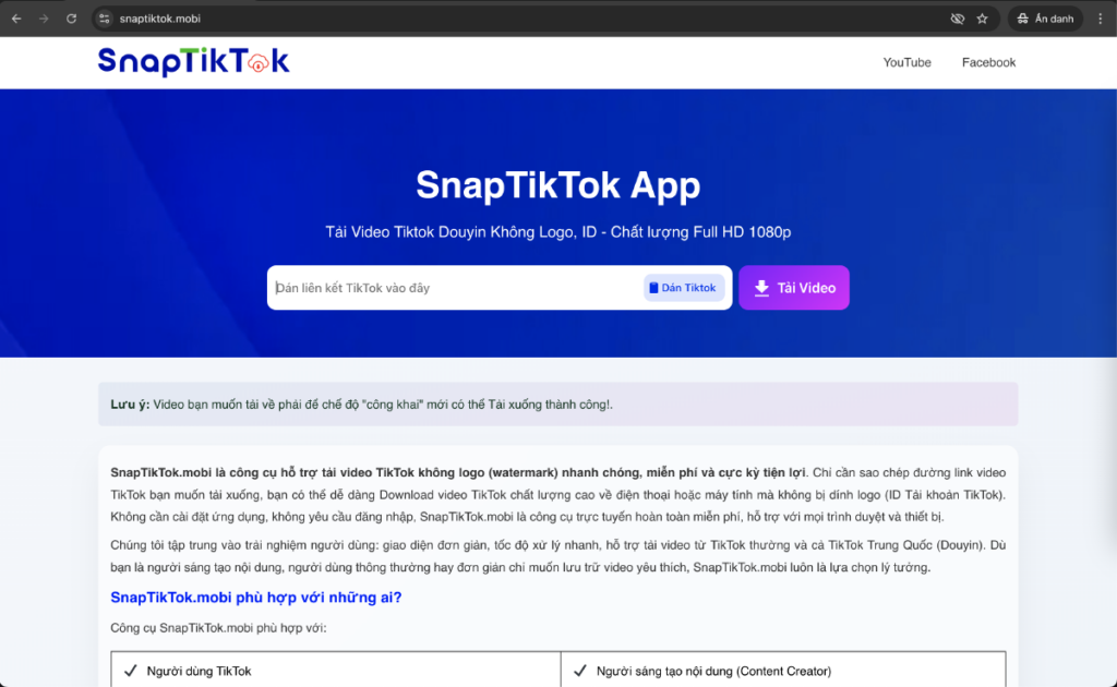 Truy cập SnapTikTok để tải âm thanh Mp3 từ video TikTok
