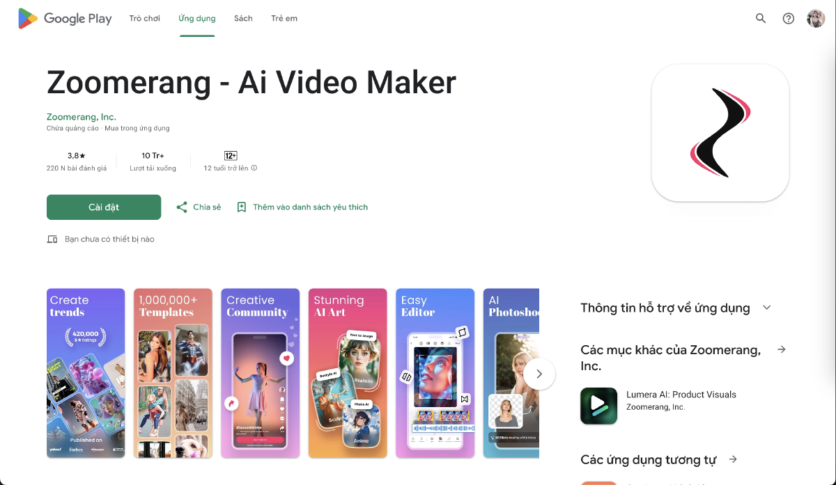 Zoomerang – App quay video TikTok theo template có sẵn